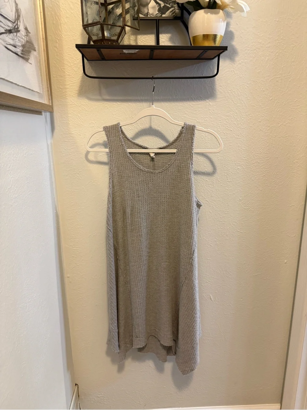 Free People “Easy Sundays” gray thermal/waffle-knit sleeveless dress